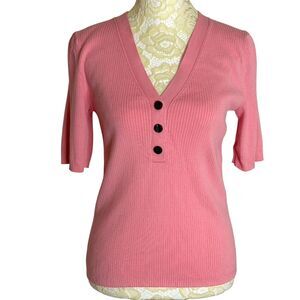 Banana Republic Factory Rib Knit Henley Sweater V Neck Grapefruit Pink S